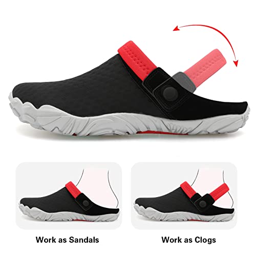Besroad Men's Women's Garden Shoes Mules & Clogs Lightweight Breathable Mesh Sandals Non-Slip Water Shoes Outdoor Slippers Black Red 12 Women/11 Men #TOP2