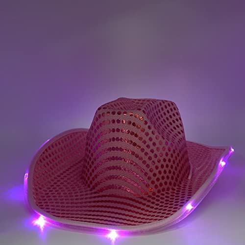 4E's Novelty Light Up Pink Cowgirl Hat - Sequin Pink Cowboy Hat For Women & Teens - For Cowgirl Costume For Women, Space Disco Cowgirl Bachelorette Party, Halloween Cowboy Costume Accesories #TOP6