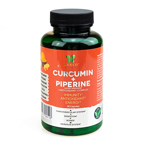 Lanco Curcumin Piperin Antioxidantien Kapseln, Tabletten mit Kurkuma Quercetin Resveratrol Hochdosiert, Nahrungsergänzungsmittel Vitamin, Vitamine & Supplements für Erwachsene 90 Kapseln
