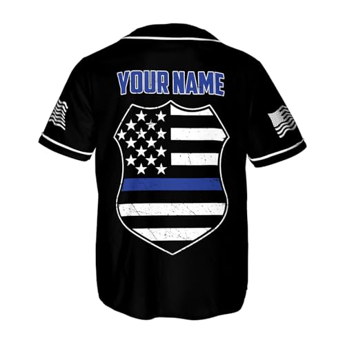 Podagree Personalized Police Baseball Jersey USA Flag Patriotic Police Pride Thin Blue Jersey Soccer for Men and Women miniatura 3