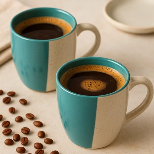 Image of Saras Aajeevika 2 Pc Handmade Ceramic Large Coffee Mug - 400ml |Jumbo Milk Mugs for Gifts Tea Cup Set Kitchen Dining - Mircowave & Dishwasher Safe Ideal for Daily Use & Wedding Return Gift Items