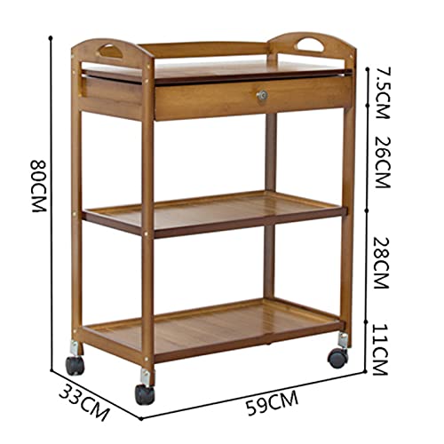 Wogqx 3 Tier Bamboo Kitchen Island Serving Cart Utility Trolley, Rolling Storage Cart Racks, Home Bar Storage Shelf, 1 Storage Drawers,C #TOP1