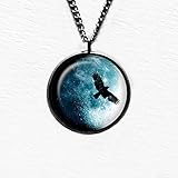  Halloween Full Moon Raven Vollmond Rabe Anhänger und Halskette