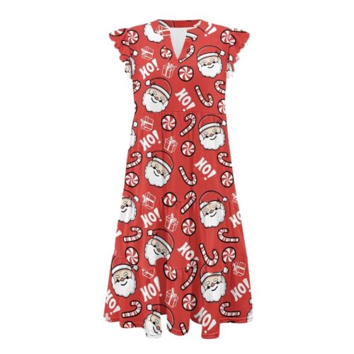 Image of Women's Casual Ruffle Sleeve Dress V Neck Pullover Dress Flowy A-Line Pleated Lightweight Dress with Pockets