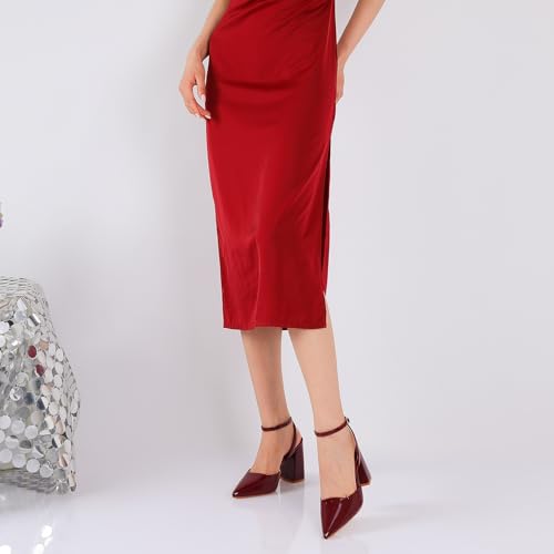 Image of RIBONGZ Block Heels for Women Closed Pointed Toe Heeled Slingback Chunky High Heel Ankle Strap Pumps Patent Leather Comfort Dressy Shoes for Work Party Prom Wedding Bridal Dress