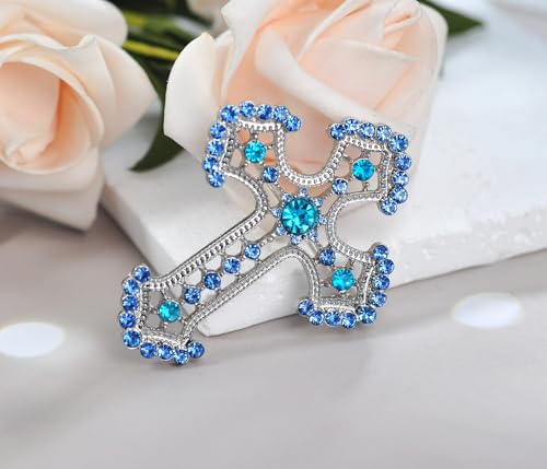 Image of Gyn&Joy Sparkle Crystal Rhinestones Holy Cross Brooch Pin Jewelry For Women Men