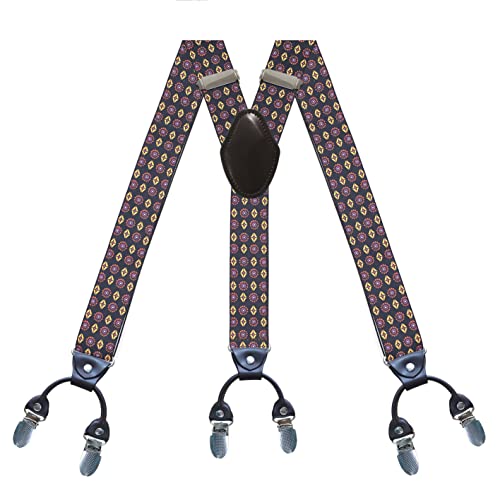 Bretelle da uomo con 6 clip resistenti Gamma di lunghezza elastica regolabile 76,2 - 124,5 cm y struttura posteriore per lavori pesanti, Tesoro rotondo in oro 18, taglia unica