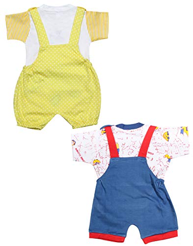 Image of babeezworld dungaree for Boys & Girls casual printed pure cotton-Pack of 2 (9101990001187; Multi Colour)