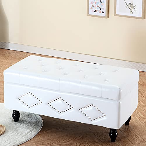 Banco de almacenamiento de zapatos blanco moderno otomano de piel sintética y madera maciza, multifuncional y organizador de almacenamiento para sala de estar, pasillo, entrada