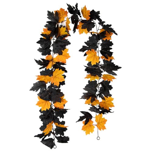 FOSDICK 175cm Guirnalda Halloween Mezcla de Negro y Amarillo Otoño Hojas de Arce Decoracion Halloween Guirnaldas Artificiales Hojas Otoño Decoracion para Interior Exterior Hogar Jardín Puerta Chimenea