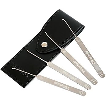 Multipick Extractor 4 Piece Hook Locksmith Tool Set Professional 0.6 mm in Leather Case   Remove Broken Keys and Other Foreign Bodies Even from Very Tight Lock