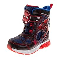Disney SpiderMan Snow Boots with Lights - Spidey Winter Boot for Boys - Fur Lined Insulated Waterproof - Black/Red (size 9 Toddler)