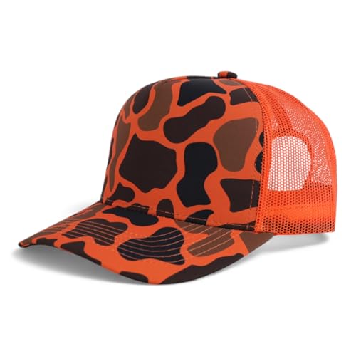 Trendy Apparel Shop 5 Panel Structured Crown Curved Bill Trucker Cap - Orange Camo Orange 1