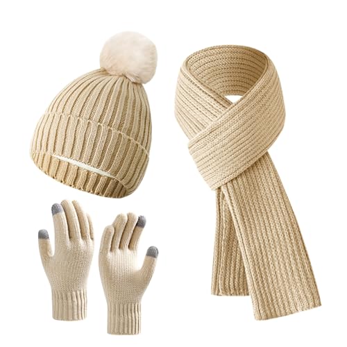 Knitted woolen fleece thickened hat scarf gloves, women's winter warm three-piece set