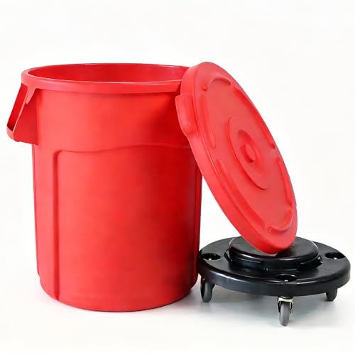 Image of 20 Gallon Outdoor Trash Can with Lid and Wheels, 1 Pack-Red | Garbage Can with 4 Wheels, Rolling Trash Can for Garage / Backyard / Kitchen / Patio / Office / Cafe / Warehouse