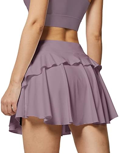 pungkbungk Tennis Pleated Skirts for Women Golf Athletic Activewear Skorts Mini Layered Summer Workout Running Shorts with Pockets Dark Purple