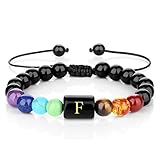 jojnsha Pulsera elástica de cristal hecha a mano con 7 piedras de color, cadena ajustable para buena suerte