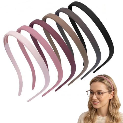 6 Pack Thin Plastic Headbands for Women, Matte Solid Colour Skinny Hair Bands with Inner Teeth, Non Slip Hair Hoops for Makeup Face Washing Daily Wear DIY Crafts & Office Styling