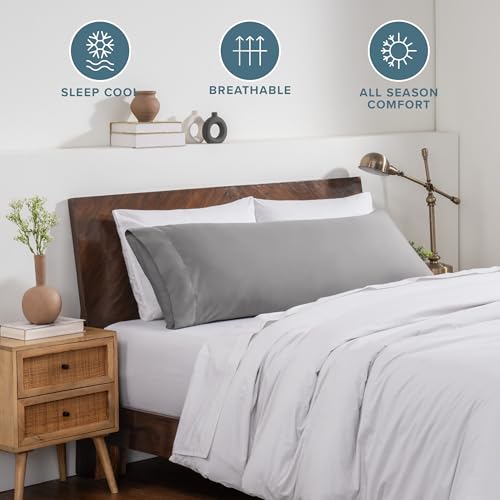 Image of Bare Home Microfiber Body Pillow Cover - Ultra Soft & Cooling - Double Brushed - Envelope Closure - Easy Care (21''x54'' Body Pillow Cover, Light Grey)