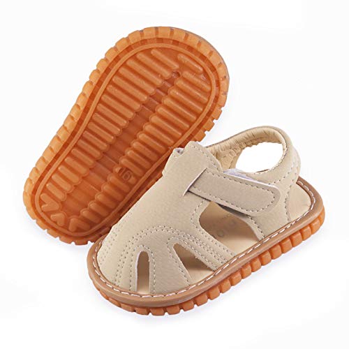 SOFMUO Baby Boys Girls Squeaky Sandals Non-Slip Soft Rubber Sole Closed Toe Infant Summer Outdoor Shoes Toddler First Walkers(B/Beige,15)