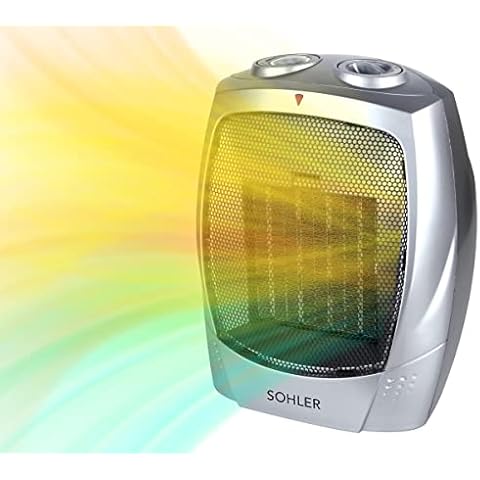 Sohler Ceramic Portable Electric Space Heater, Fan Mode with Adjustable Thermostat, Overheat and Tip-Over Protection, Ideal for Home & Office, Silver Cover