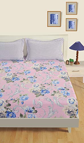 Image of Swayam Pure Cotton Double Bedsheet with 2 Pillow Covers | 160 TC Soft Breathable Bed Sheet | Floral Printed | Size 90 x 100 inch | Comfortable & Durable for Bedroom - Pink