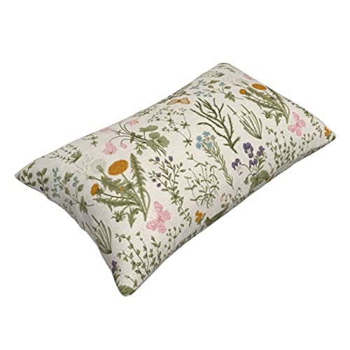 Image of AEIOAE Spring Pillow Covers 12x20 Inch Set of 2,Sage Green Wild Flower Plant Throw Pillows Case,Seasonal Floral Outdoor Decorative Square Linen Farmhouse Decor Cushion Covers for Home Sofa Bed Couch