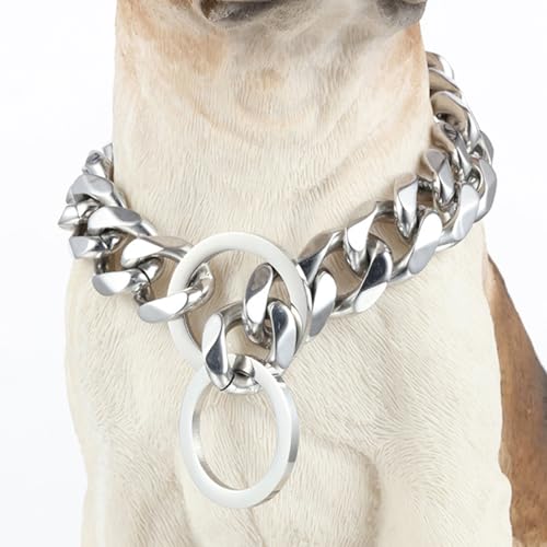 Hundehalsband mit Kette, 55, 9 cm lang, ausgehöhltes Chokerhalsband für Hunde, lustige DIY-Hundekette in Silber, Edelstahl-Kettenhalsbänder für große Hunde, Rottweiler-Halsband für Tierliebhaber