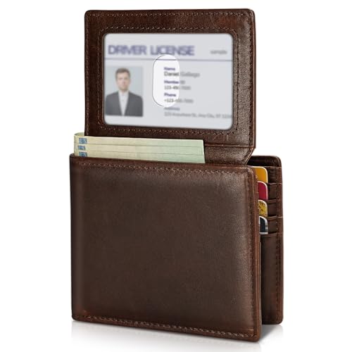 Image of Artpaxy Mens Wallet Genuine Leather Bifold RFID Blocking Wallet for Men with 2 ID Windows 12 Card Holders 2 cash pockets 1 Gift Box