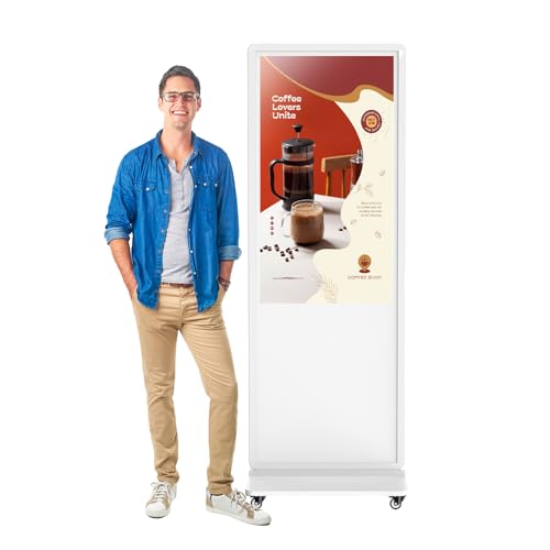 43 Inch Digital Signage Display Kiosk, Portable Vertical Monitor, Digital Signage Display Screen,Digital Menu Display,IPS LCD Screen Media Player, Support USB, WiFi, HDMI