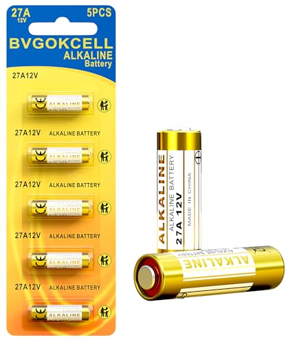 Bvgokcell A27 27A 12V Alkaline Battery (5-Pack) 12 Volt LR27A MN27 Battery Long Lasting for Ceiling Fan Remote Garage Door Opener Doorbell Key Fob