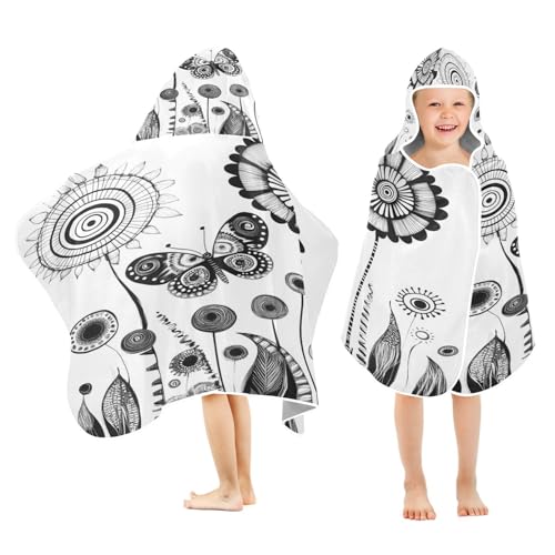 Kigai Butterfly Mushroom Hooded Beach Towel for Kids Soft Absorbent Quick Dry Bath Towel with Hood Lightweight Toddler Shower Pool Bath Wrap for Boys Girls