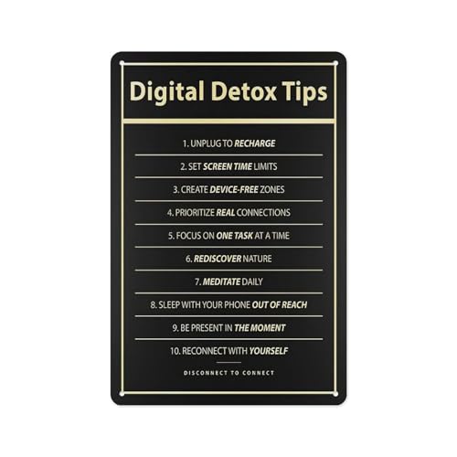 Aluminum Sign 8"*6" - Digital Detox Tips Self-Care PosterInspirational Wall Art Living Room, Bedroom, Office, Cafe And Pub Decoration