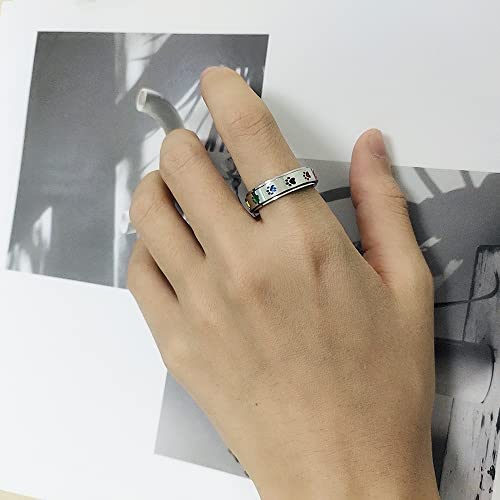 Stainless Steel Paw Print Spinner Ring for Anxiety Fidget Rings Relieving Stress Rotate Freely Cute Animal Enameled Engagement Wedding Band Jewelry Gift for Women Men Birthday Christmas Anniversary2