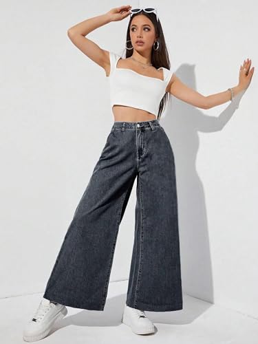 Image of KOTTY Wide Fit Denim Pants - Women's High Rise Wide Leg Comfort