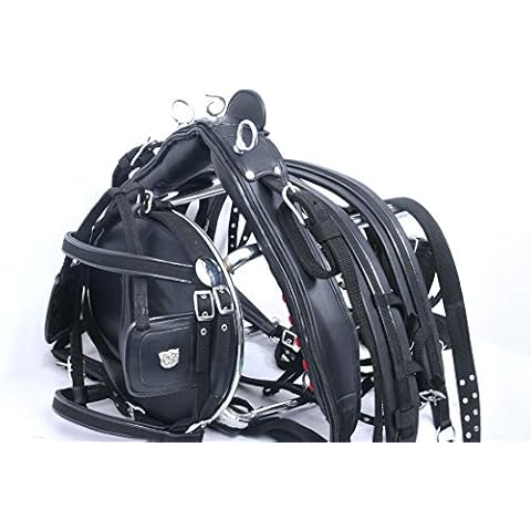 Aces Equine NYLON HORSE CART DRIVING HARNESS BLACK SIZE FULL, COB, PONY (MINI SHETLAND) Cover