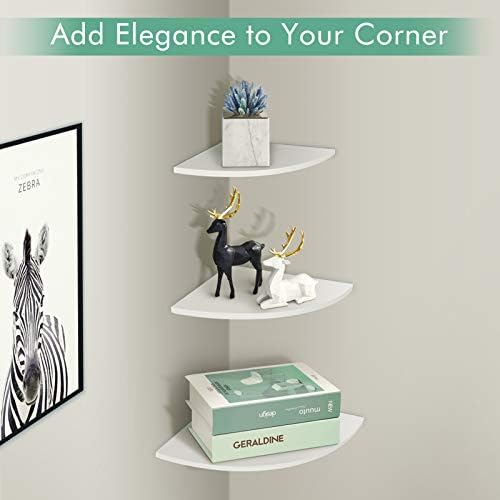 Floating Corner Shelf, 3-piece White Corner Wall Shelf Round Corner Wall Shelf Wall-mounted Storage Bookshelves Modern Hanging Corner Shelf to Store Books Vases Photo Frames in Bedroom Kitchen Office