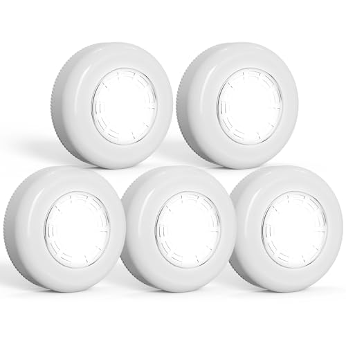 UMECORE Tap Light Push Lights, Under Cabinet Lights Touch Lights Push Button Light Battery Operated Puck Lights Stick On Light for Closet Counter Kitchen Cabinet RV -5Pack