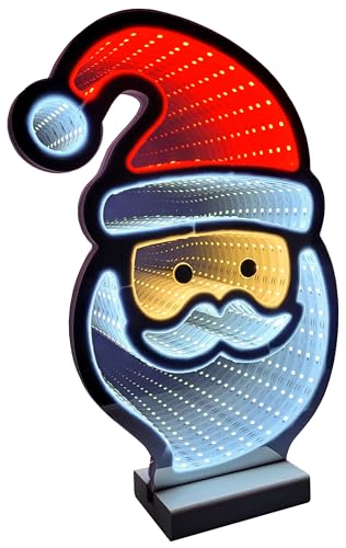 Brandsseller Luci natalizie LED con effetto infinito – Figura decorativa Babbo Natale in plastica con timer 6/18 ore e cavo da 3 m, decorazione natalizia moderna per interni (28,5x7x40 cm)