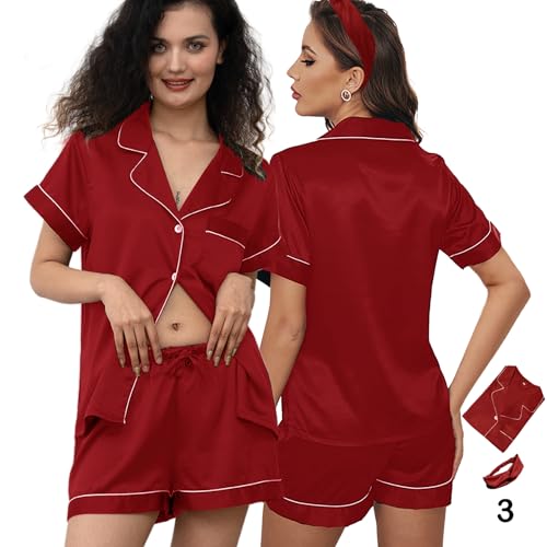 Image of 3Pcs Silk Pajamas XS-4XL Womens Satin Pajama Short Floral Sleepwear Bride Soft Pj Lounge Sets Pjs Shorts Set