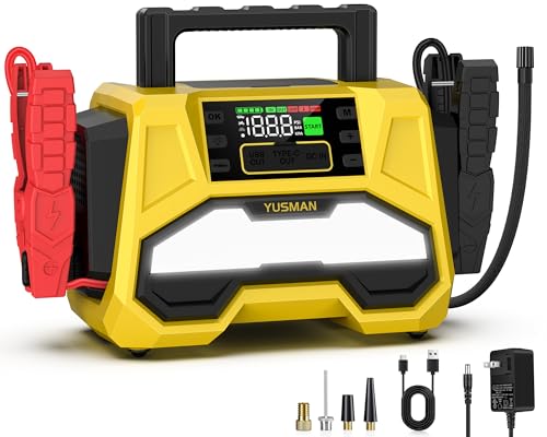 Jump Starter with Air Compressor, 9000A 150PSI Car Jump Starter, 24000mAh Portable Jump Starter Pack(All Gas/12.0L Diesel), 12V Battery Jump Starter with Display, USB Port, 2 LED Light