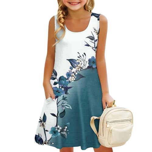 Girl's Floral Summer Dress with Pockets Sleeveless Tank Swing Sundress, Casual Swimwear Cover Up for Beach Vacation2