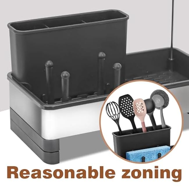 Kitchen Sink Caddy, Sponge Holder for Kitchen Sink,Dish Sponge Holder,Stainless Steel Sink Caddy,Soap Dispenser Kitchen Organizers Storage (Black)