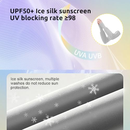 Image of PALAY Summer Arm Sleeves Extra Long Arm Sleeve with Hand Protection Nylon Cool Silk UPF 50+ Sun Protection Arm Sleeve Breathable Summer Arm Sleeves for Driving, Cycling, Gardening