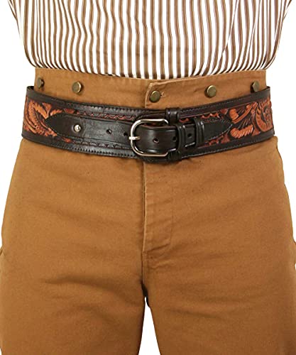 Historical Emporium .38/.357 Cal High-Rider Western Cartridge Belt Tooled Leather 50 Two-Tone Brown