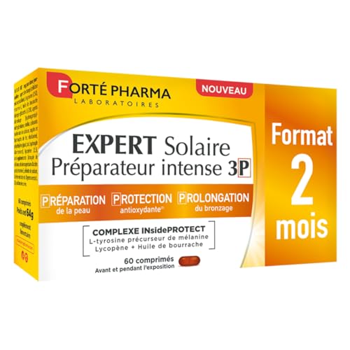 Forté Pharma - Expert Solaire Préparateur Intense 3P - 3en1 Prépare Protège Prolonge et Antioxydant - Sélénium, L-tyrosine, Caroténoïdes, Cuivre, Vitamines C E - 60 comprimés, 1/jour