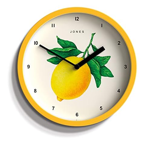 JONES CLOCKS® Fruit Clock - Round Clock - Small Clock - Kitchen Clock - Office Clock - Modern Design - Designer Clock - Colourful Case - Fruit Art - Fruit Wall Clock (Lemon) Cover