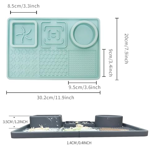 Dog Lick Mat Slow Feeder Bowl, Dogs Cat Licking Pad for Butter Yogurt Peanut Frozen Food, Pets Treats Feeding Mat for Anxiety Relief, Dog Puzzle Enrichment Toys Silicone (Green, 11.9\"x7.9\") - Thumbnail 6