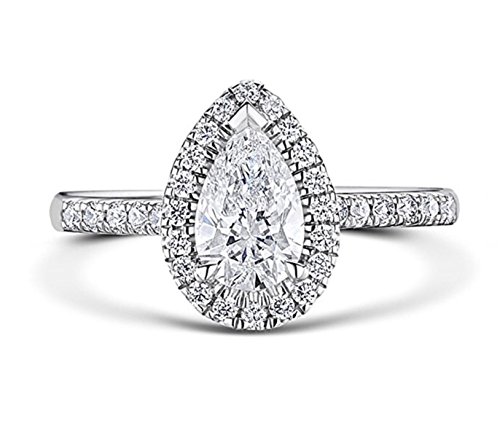 RussianHeartsDiamonds.com Venetia TOP Grade 2 Carat Radiant PEAR Cut SONA NSCD Simulated Diamond Ring Halo Design Solid 925 Silver pear5