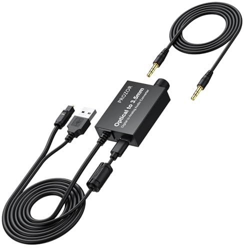 Image of PROZOR 192KHz Digital to Analog Audio Converter 7ft /2.1m Cable, Optical to 3.5mm Converter with Volume Control, SPDIF Toslink to 3.5mm AUX Adapter, DAC for HDTV DVD Blu-ray Players (SPDIF to 3.5mm)